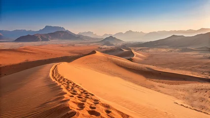 Fototapete Rund Tiefbraun Warm Golden sand dunes under sunny day in desert United Arab Emirates, Desert Landscape in Dubai  ©  Blar Studio