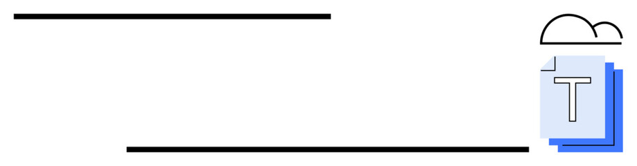 Cloud icon, document layers, editable text symbol, horizontal lines conveying organization. Ideal for collaboration, storage, workflow, minimalism, modern technology communication simple landing