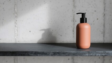 Minimalist aesthetic hand soap dispenser bottle product photography on shelf for bathroom or kitchen decor