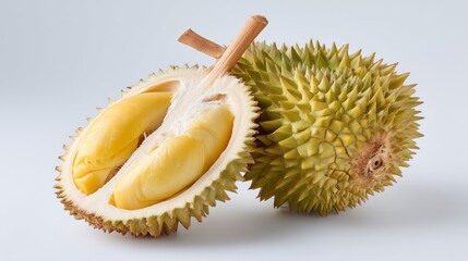 Naklejka premium Durian fruit opened on white