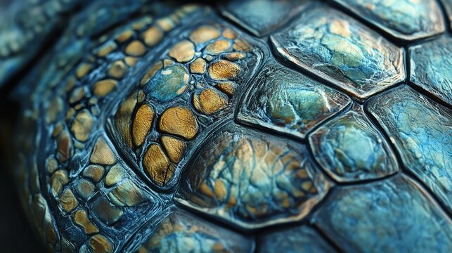 Detailed close-up of a turtle shell's intricate pattern.