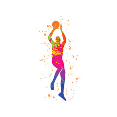 basketball player vector drawing illustration in splash watercolor paint
