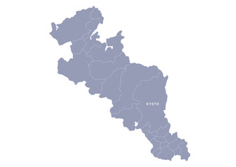 グレー色の日本地図, 京都府の行政区分付き地図, Gray map of Japan, Kyoto prefecture