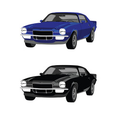 Naklejka premium Classic Muscle Car Design Vector Blue and Black Illustration.eps
