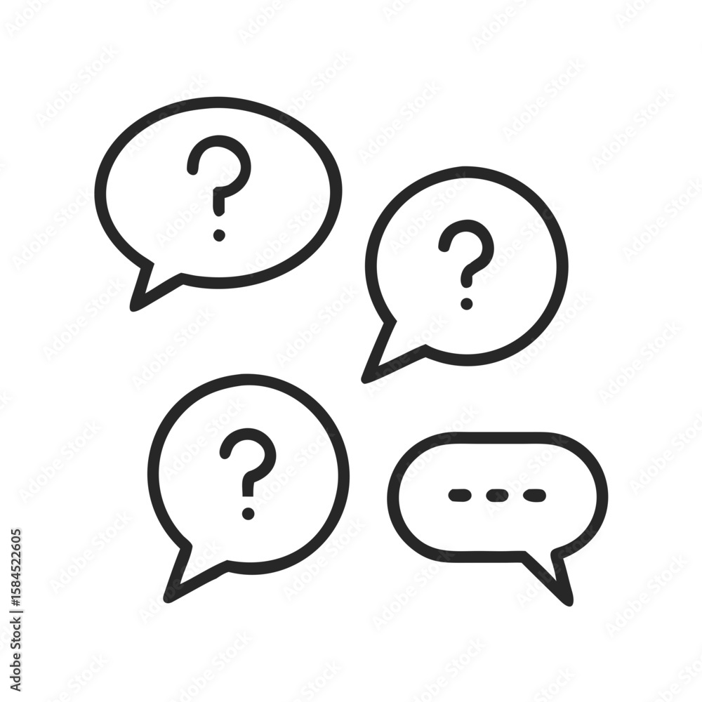 Poster speech bubbles with question marks are isolated on white background