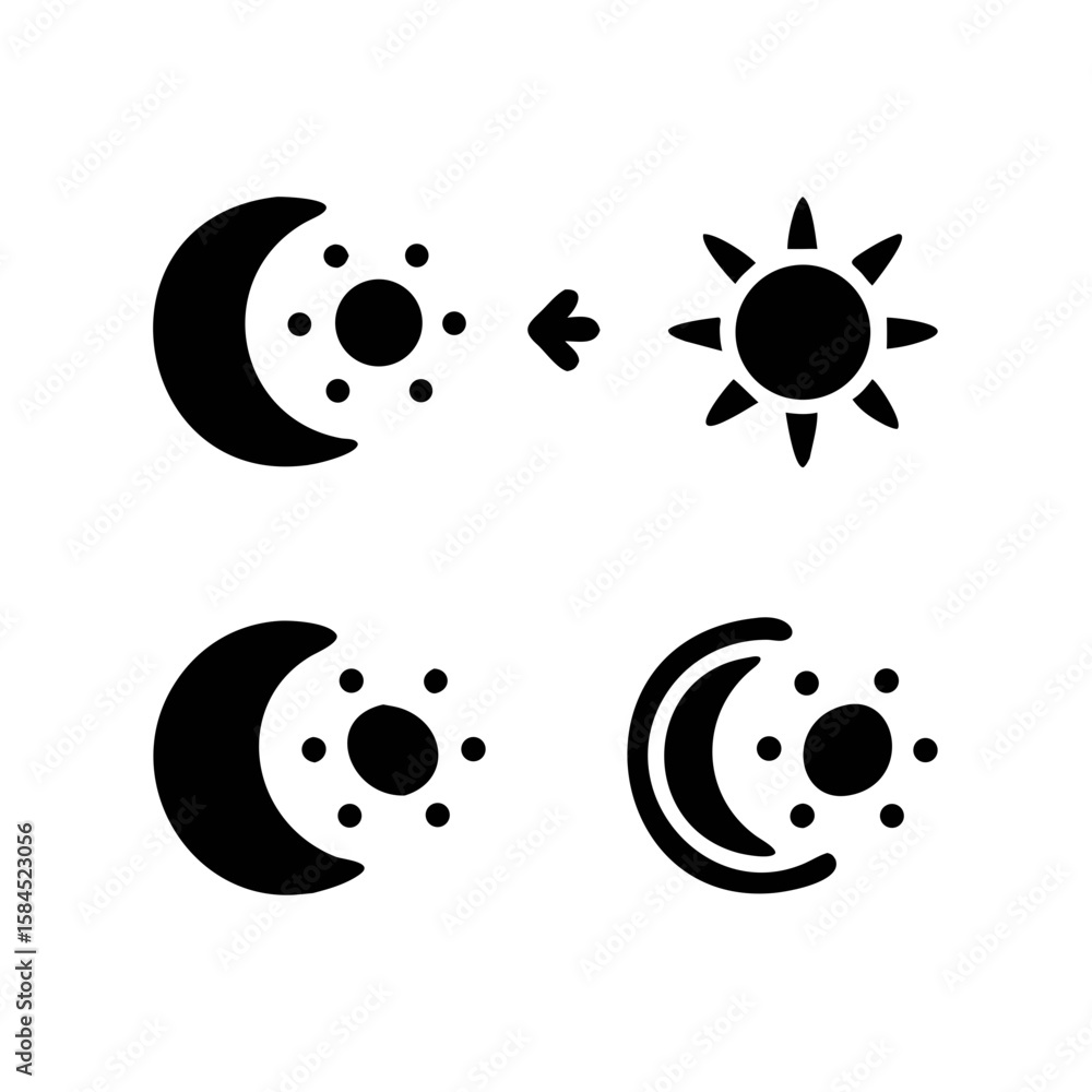 Aufkleber the moon transforms into the sun in a symbolic representation isolated on white background