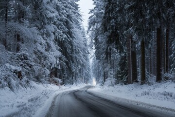 Obraz premium Road through the winter forest