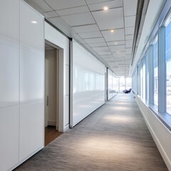 Roll-up banners placed at the end of office hallways to showcase event and brand promotions.