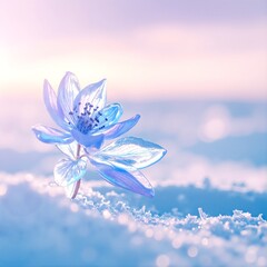 A delicate flower, its vibrant petals partially covered in a soft layer of fresh, white snow, creating a striking contrast against the winter backdrop.
