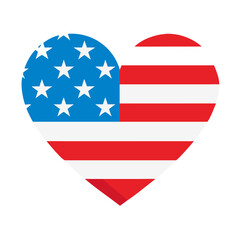 An american flag is designed in a heart shape isolated on white background