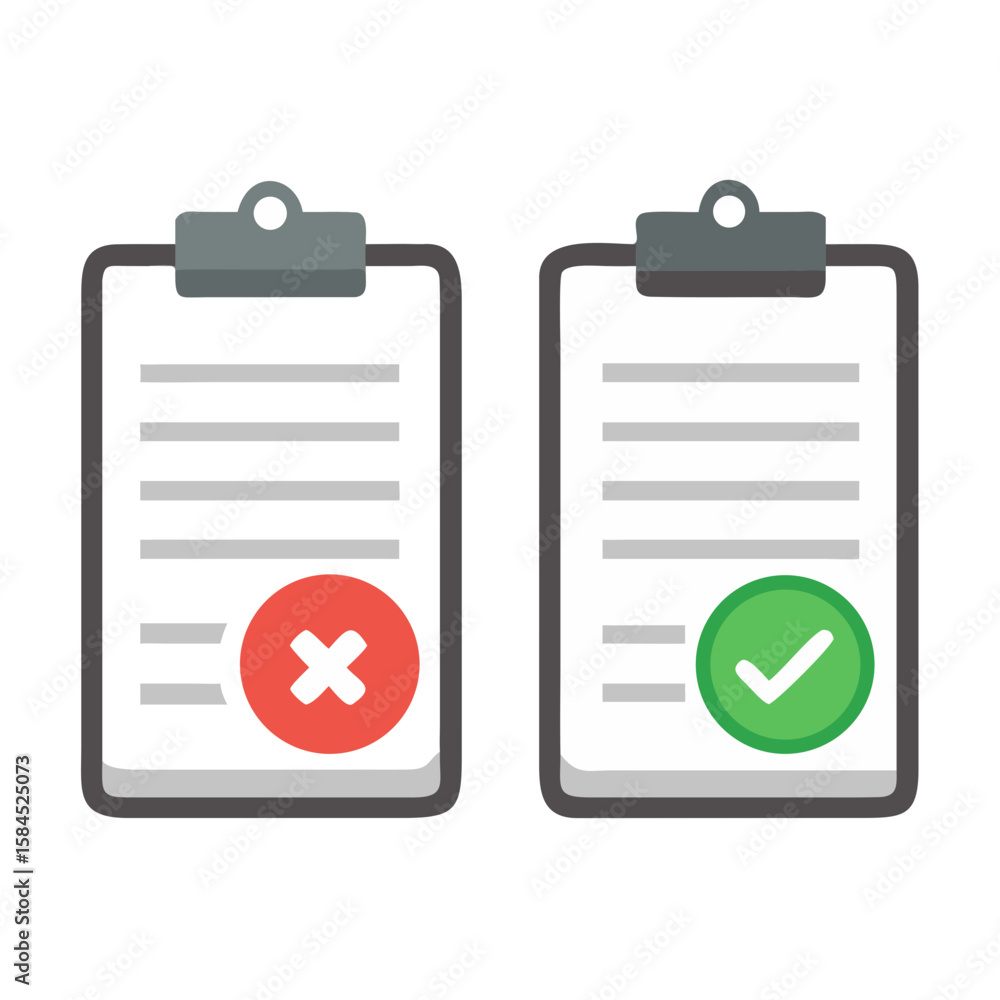 Poster a clipboard with a check mark and cross is isolated on white background