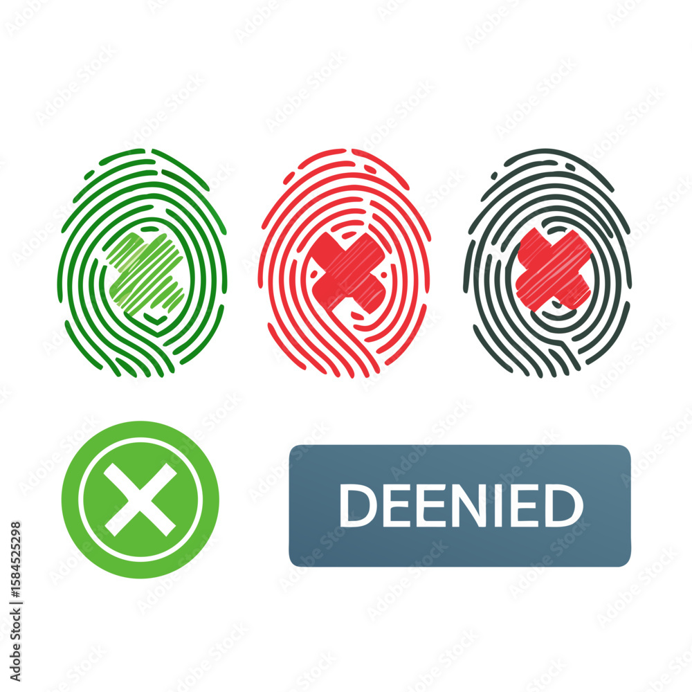 Poster fingerprint scans with approved and denied access are isolated on white background
