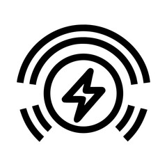 A black energy bolt icon with wireless waves isolated on white background
