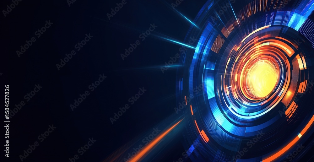 Aufkleber abstract futuristic background with glowing blue and orange digital tunnel effect on dark backdrop f
