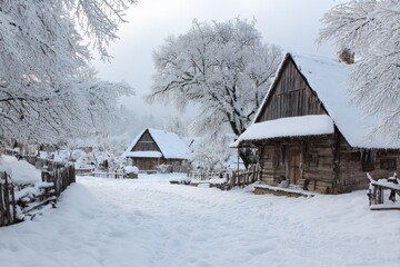 Snowy countryside homes and landscape