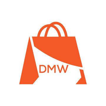 Modern Shopping Bag Logo Design with DMW Text &ndash; Retail, Ecommerce and Store Branding Icon. DMW Letter Logo.
