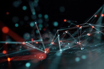 Holographic digital network interface with neon-lit nodes and graphs representing future tech systems.