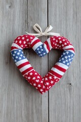 Heart-shaped patriotic wreath on wood