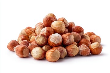 Obraz premium Stack of hazelnuts on a white background