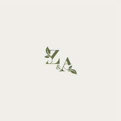 ZA letter luxury wedding monogram design organic leaf logo bold initial concept