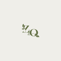 ZQ letter luxury wedding monogram design organic leaf logo bold initial concept