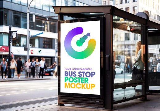 City Street Advertising Display Mockup at Bus Stop
