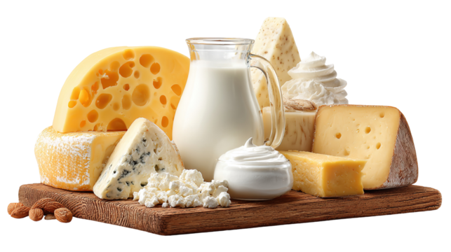 Assortment of most common dairy products on white backdrop - Powered by Adobe
