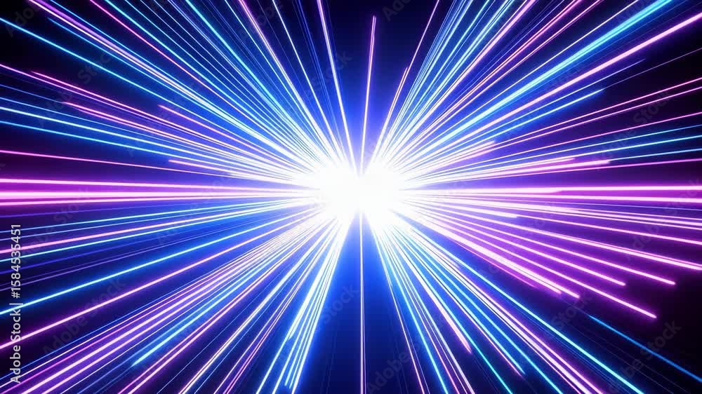 Poster abstract blue and purple light streaks converging rapidly from the distance in dynamic animation cre