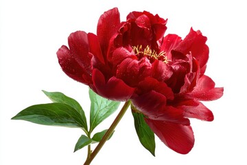 Fototapeta premium Stunning red peony flower on a white backdrop