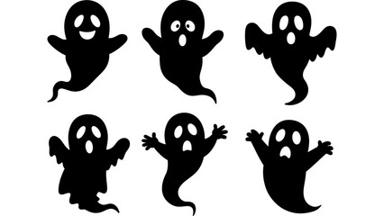Halloween ghost black silhouette set.halloween cartoon ghost black symbol.
