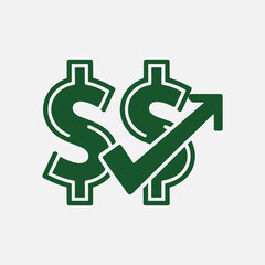 Dollar Sign with Arrow and Checkmark – Financial Growth, Profit, and Business Success Icon


