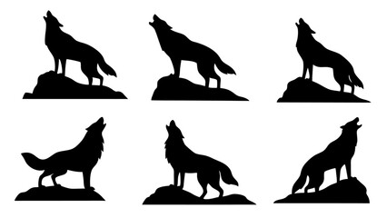 Howling Wolf Silhouette Standing on Rocky Outcrop
