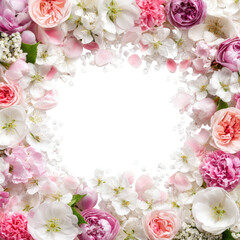 Obraz premium Floral Frame of Delicate Pink and White Blossoms: A Romantic Spring Bouquet