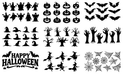 Halloween Vector Elements of Silhouette Mega Set