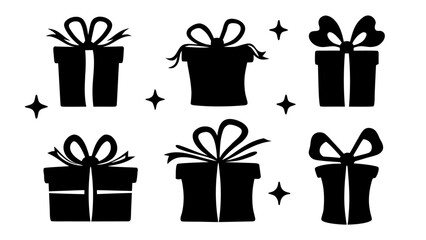  Gift boxes with ribbon icons Set. Gift box flat silhouette set.