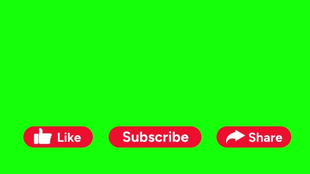 Animated Like, Subscribe and Share Buttons on Green Screen Suitable for Content Social Media