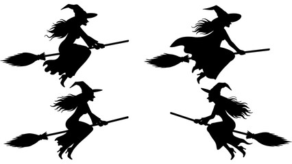 Set of halloween witch silhouette vector