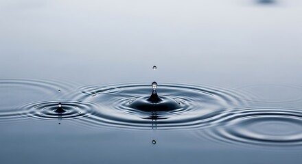Close-up of a water droplet impacting a calm surface, creating ripples and a splash with reflections.