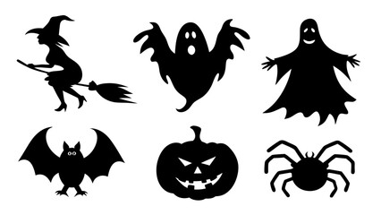 Obraz premium Set of Halloween silhouette collection elements on tranparent background
