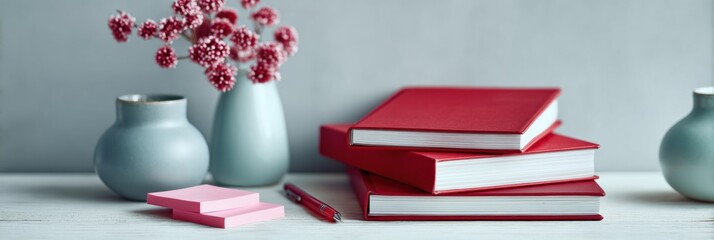 Organized Study Desk with Red Pen and Reference Books Modern High-Quality Education Content for Confident Exam Preparation and Learning Promotion