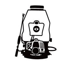 Silhouette image of a motorbike sprayer on a white background