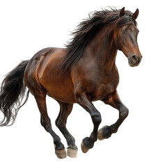 Fototapeta premium Majestic Brown Horse in Mid-Stride Gallop: A Stunning Display of Power and Grace