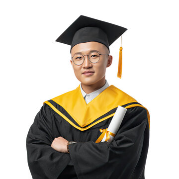 Proud Graduate: A Portrait of a Young Man in Graduation Regalia, Celebrating Academic Achievement