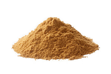Pile of brown powder material ingredient texture dust particle granule sand spice ingredient isolated on transparent background