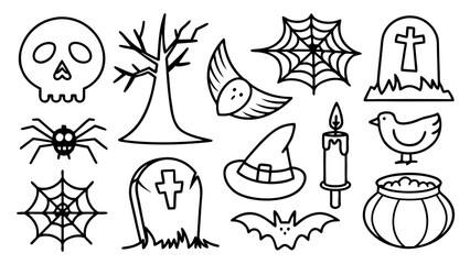 Halloween doodle elements set.