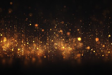 Golden particles shimmer on dark background