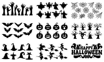 Halloween Vector Elements of Silhouette Mega Set