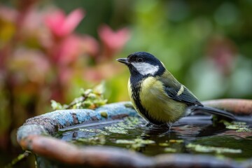 Tit in a bird bath