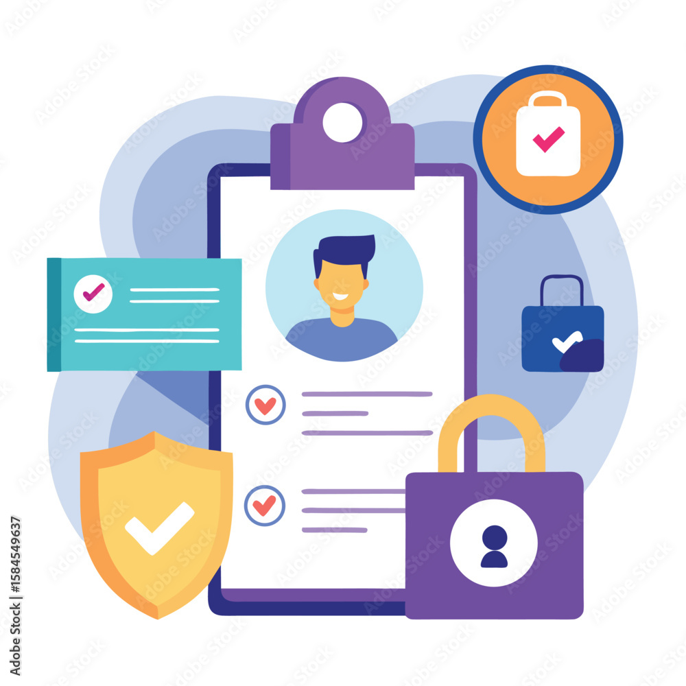 Poster secure digital identity verification process and data protection concept illustration