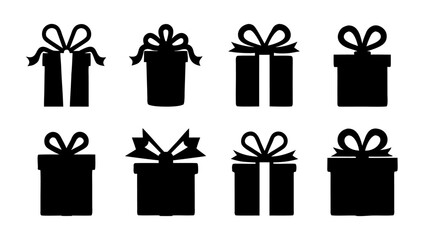  Gift boxes with ribbon icons Set. Gift box flat silhouette set.